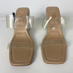 Zara Wedge Sandals Womens Size 40 Square Toe Slip on Heeled Sandals Casual